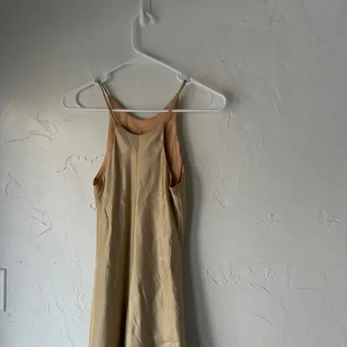 Hampton Nites Vintage 90s Y2k Satin Slip Maxi Dress Gold Spaghetti Strap Formal Size 4