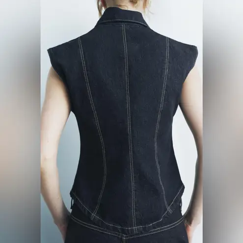 ZARA NWT dark denim button collared vest