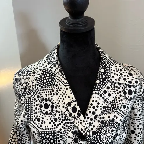 Trina Turk  Black White‎ Geometric Print Coat Dress Button Down Blazer Jacket 4