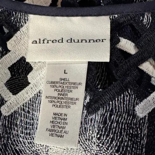 Alfred Dunner Large Blazer Jacket Open Front 3/4 Sleeves Semi Sheer Lattice Navy