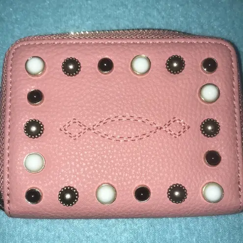 PINKO BAG leather embellished on both sides zipper wallet 4 inside pockets Pink