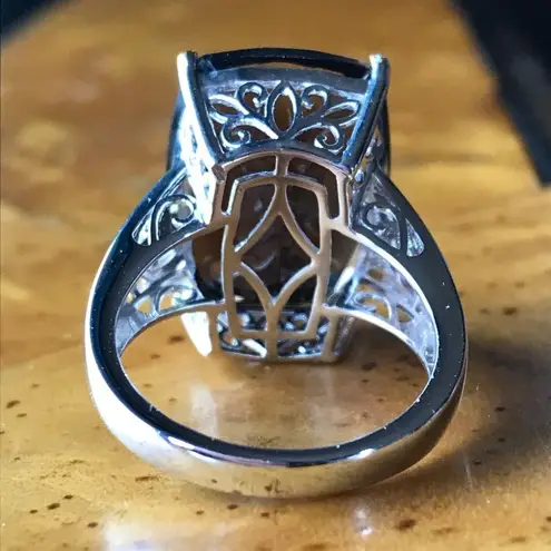 Genuine Smoky Quartz Chrome Diopside Sterling Silver Cocktail Ring Size 8 Brown