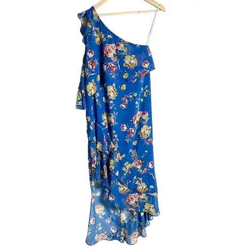 Slate + Willow Blue Floral Print Asymmetric One Shoulder Midi Dress Size 8