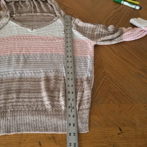 Women's Pink, White, Grey and Brown Striped Sweater Pink