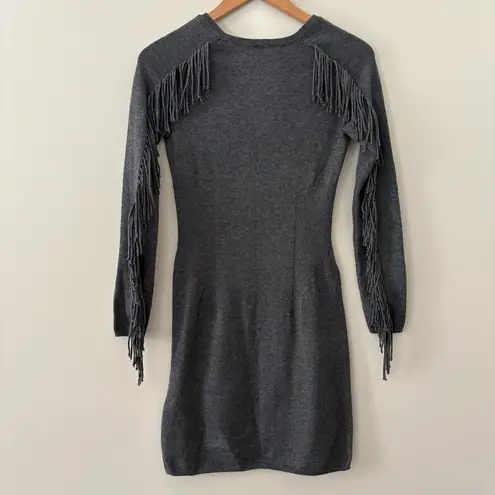 Yoana Baraschi Raven Fringe sweater dress in charcoal gray wool blend size S