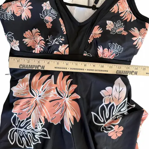 Women's Size XXL Floral Print Swim Dress with Shorts Summer Beach Black