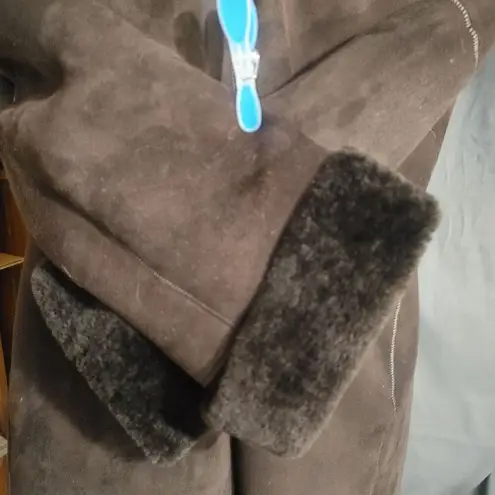 Olsen Europe Womens Lamb Fur Coat Size 10 Brown Shearling Button Closure Turkey