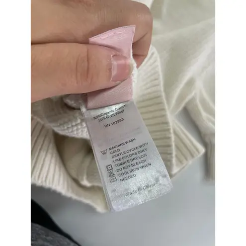 Adam Lippes Sweater Womens Small White Puff Sleeve Knit Turtleneck Cotton Wool