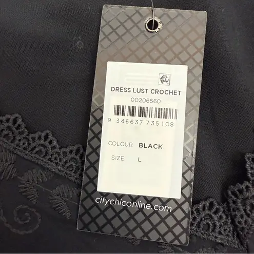 City Chic Lust Crochet Embroidered Dress Black Boho Bohemian