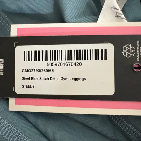 PLTSport Steel Blue Stitch Detail Gym Leggings Activewear Womens Size 6