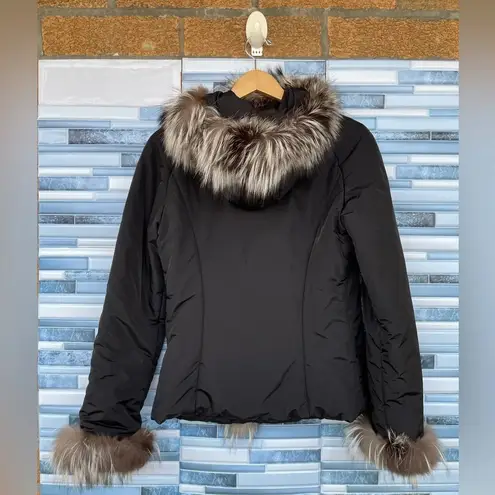 POST CARD FOX FUR TRIM JACKET SIZE 8 Black