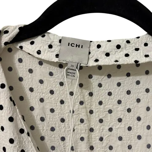 ICHI White Black Polka Dot Ruffle Ixaugustina Midi Dress Size 36 US 4