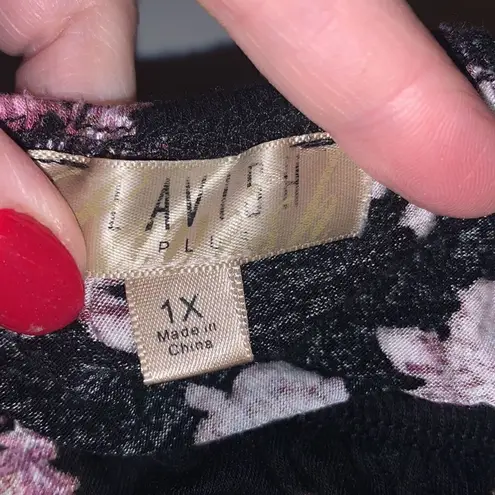 Lavish black pink floral stretch neck blouse 1X