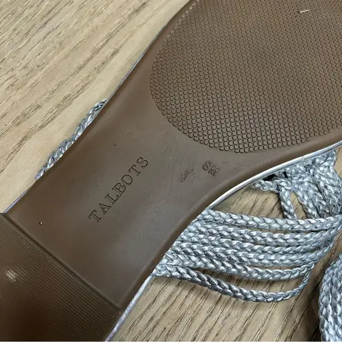 Talbots  Cece Braid Metallic Silver Thong Faux Leather Women's Sandals Size 8