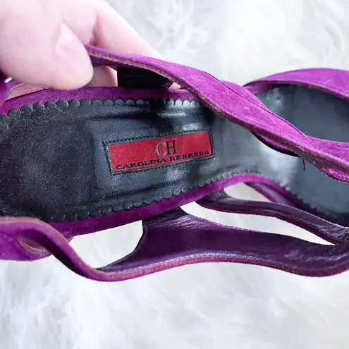 Carolina Herrera Magenta Suede Cut Out Heeled Sandals