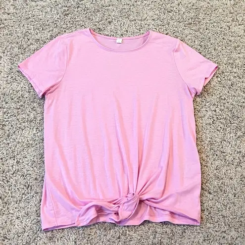 Ideology Tie Front Short Cap Sleeve Solid Pink T Shirt Crew Neck Small Pullover