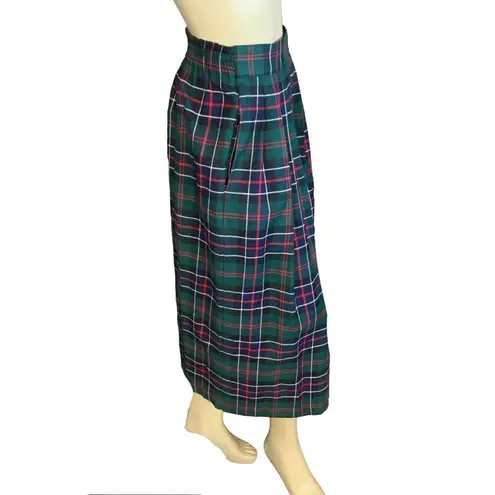 Karen Scott VINTAGE 1990'S GREEN, BLUE, RED & BLACK PLAID A-LINE SKIRT (10)