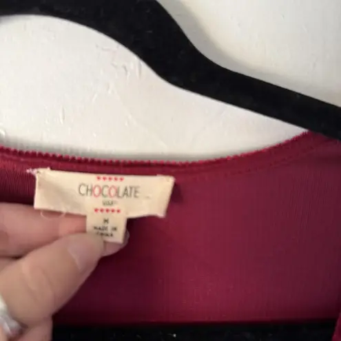 Chocolate Dress Womens Medium Red Velvet Long Sleeve Ruched Wrap Vampire Witchy Red