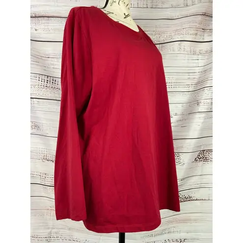 Susan Graver Modern Essentials Cool Cotton Long Sleeve Top Womens 1X Scoop Red