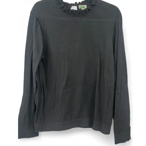 J. Crew | L | Ruffle Neck Cotton Knit Sweater in Black Top Womens Pullover Size L