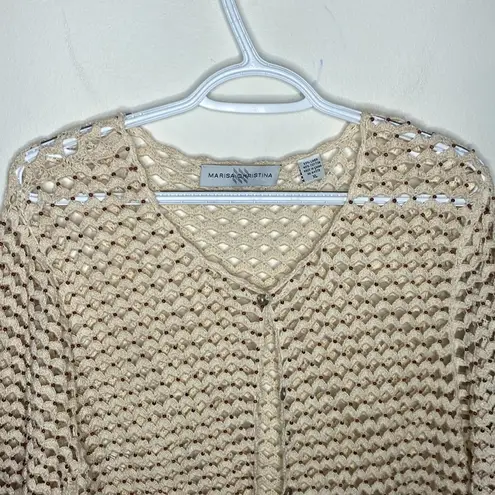 Marisa Christina linen blend beaded open knit crochet cardigan size XL