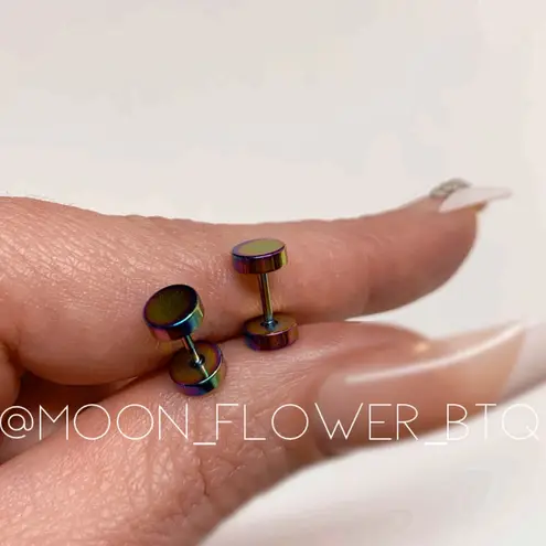 Rainbow Stainless Steel Flat Barbell Earrings 6mm Purple