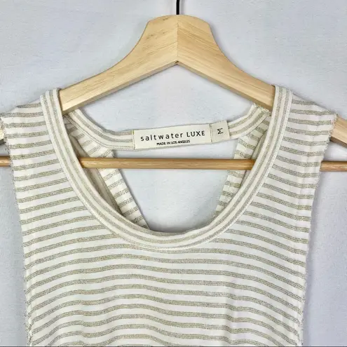 Saltwater Luxe Gold & White Horizontal Stripe Cross Back Tank Top M