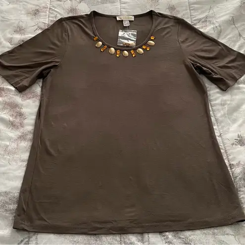 NWOT Fair Lady brown embellished gold & orange stones T