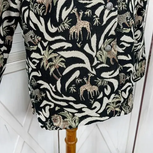 Erin London Vintage 90s Jacquard Tapestry Jungle Print Blazer Jacket Black Med