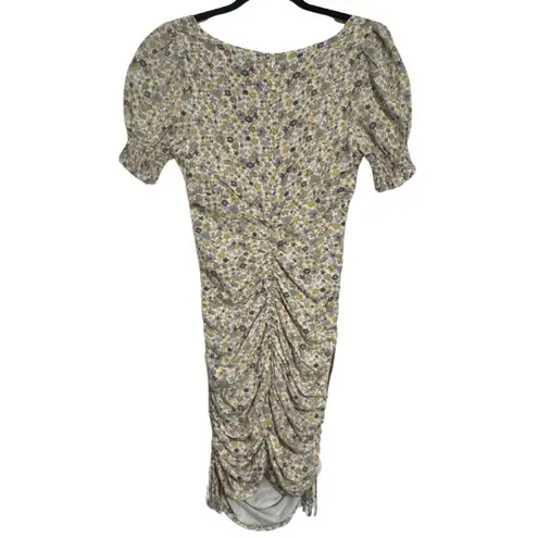 Bardot Cindy Sweetheart Ruched Mini Dress Soft Yellow Floral NWT 6 Small