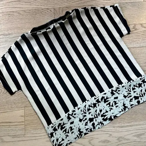 Kenzo Striped & Floral Bateau Neck Top Black Size undefined
