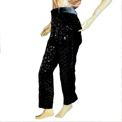 ASOS  BLACK SEQUIN W/VELOUR TRIM TROUSER PANTS (10)