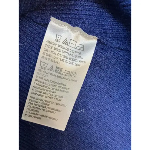 H by Halston Womens Blue Ribbed V Neck Bell Sleeve Sweater Top Size M