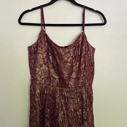 Dress the Population Antoinette Burgundy and Gold Foil Lace Gown NWOT