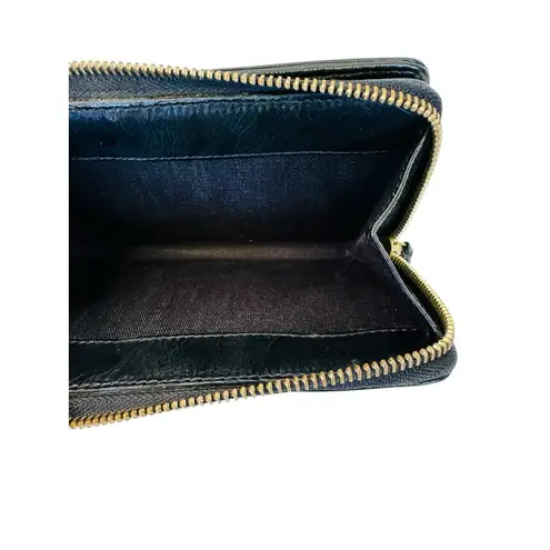 Chloé See By Chloe Black Leather Zip Around Compact Wallet 6 Card Holder Snap Closure