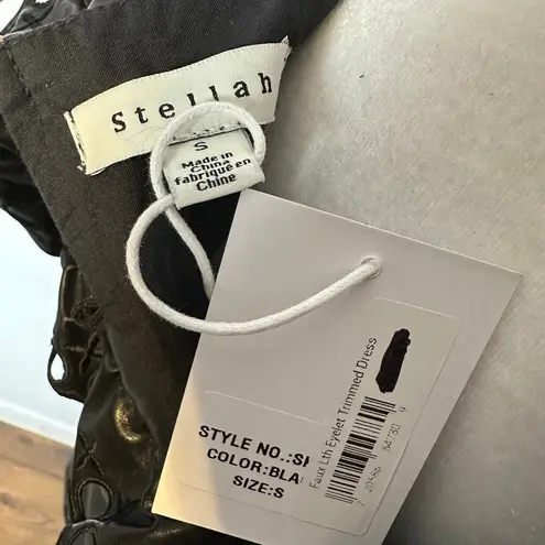 Stellah NWT $168 Small Black Faux Leather Goth Punk Alt Eyelet Babydoll Dress