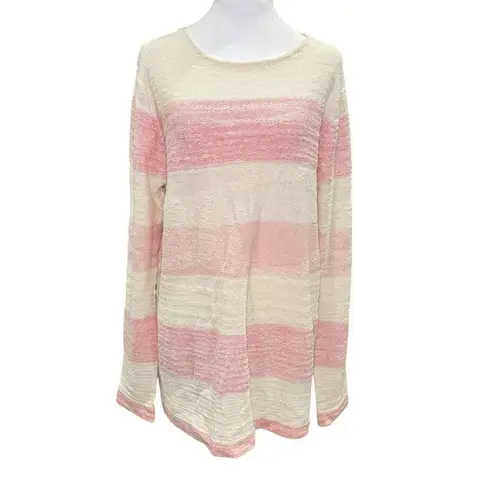 Calvin Klein Jeans NWT Cream Pink Striped Tunic Sweater 2XL XXL Split Back