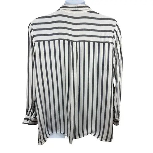 Per Se Plus 2x Button Up Soft Rayon Flannel Long Sleeve Gray White Stripe Top