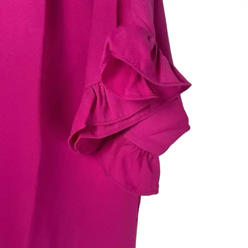 Three Eighty Two Revolve Short Sleeve Button Fuchsia Flutter Sleeve Blouse Med. - Image 5