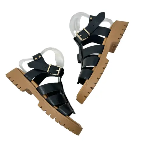 275 Central Isaiah Sandals Fisherman Chunky Leather Black Size 40 US 10