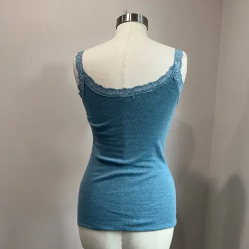 Energie Y2K 90s Blue Lace Trim Embellished Ribbed Fitted Tank Top Sz Large