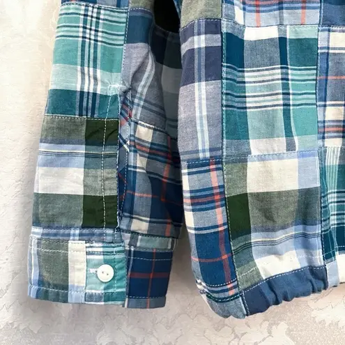 L.L. Bean Women’s Madras Blue/Green Plaid Pullover Anorak SIZE PETITE SMALL GUC