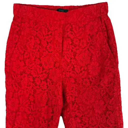 J Crew Easy Pant Womens 4 Red Lace Elastic Waist Scallop Hem Ankle Crop Trousers