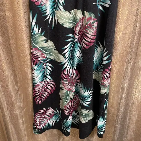 Huskary tropical luau black green and purple halter tie dress, size M Size M