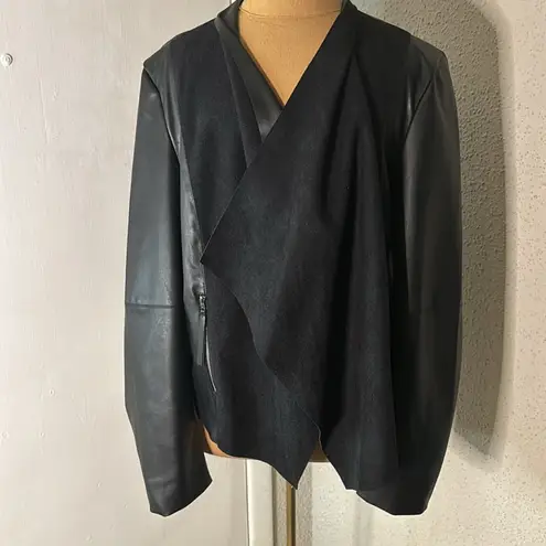 Charlie Paige Black Faux Leather Wing Collar Jacket XL Rocker Biker Goth Mobwife