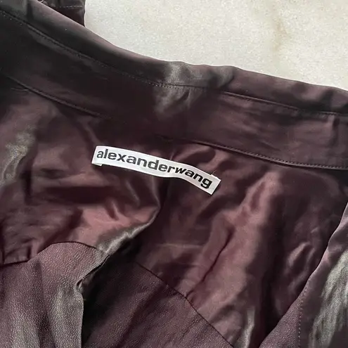 Alexander Wang New Ruched Crinkled-satin Mini Shirt Dress In Black