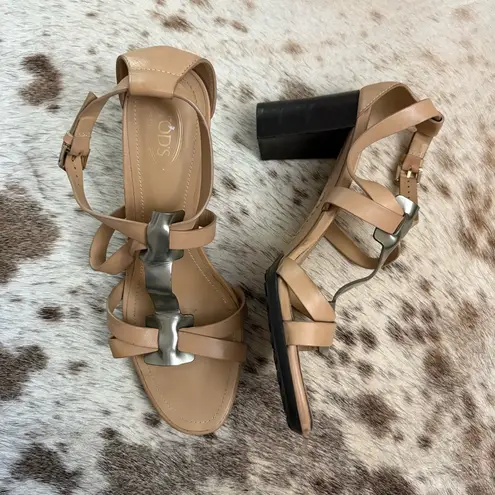 Tod's TOD’S Beige Leather and Metallic T-Strap Sandals Size 36.5 / 6.5