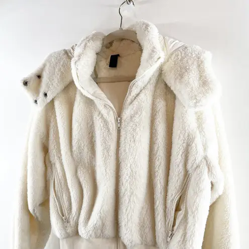 Savvi Amy Long Sleeve Full Zip Sherpa Fleece Jacket with Hood Cream Medium White