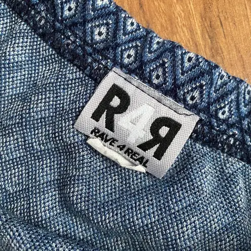 Rave 4 Real Vintage Blue Geometric Print High Rise Double Slit Midi Skirt