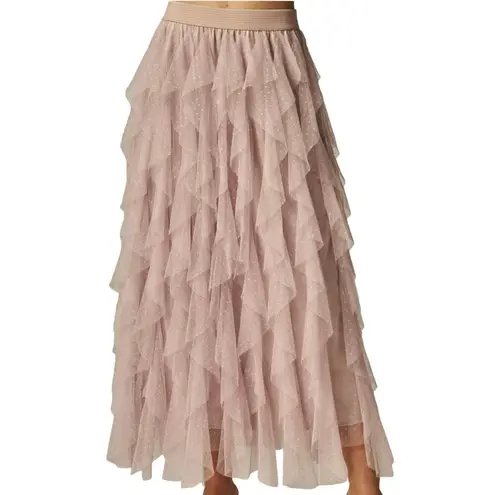 Gypsy Tulle Tiered Maxi Skirt Pink Medium  Boho Fairy Disco Cowgirl Full NEW